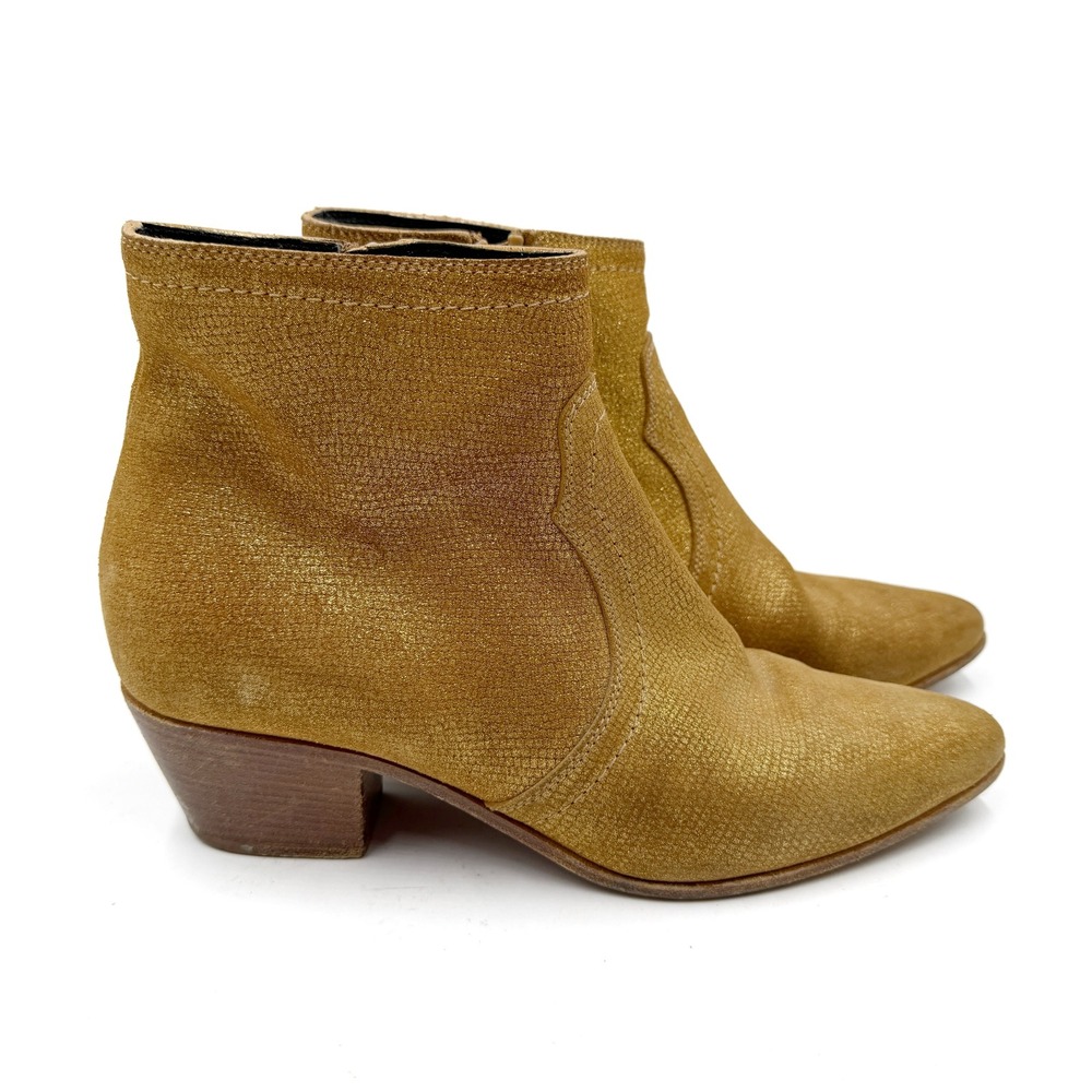 Saint Laurent Wyatt Ankle Boots Gold Metallic Textured Western Women 36.5 / 6.5
